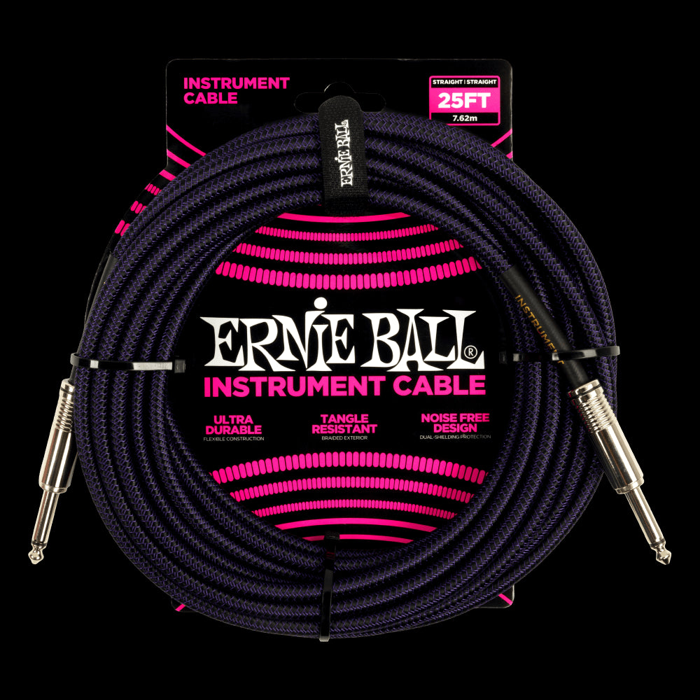 Ernie Ball 6397 Braided Instrument Cable Straight/Straight 25ft - Purple/Black