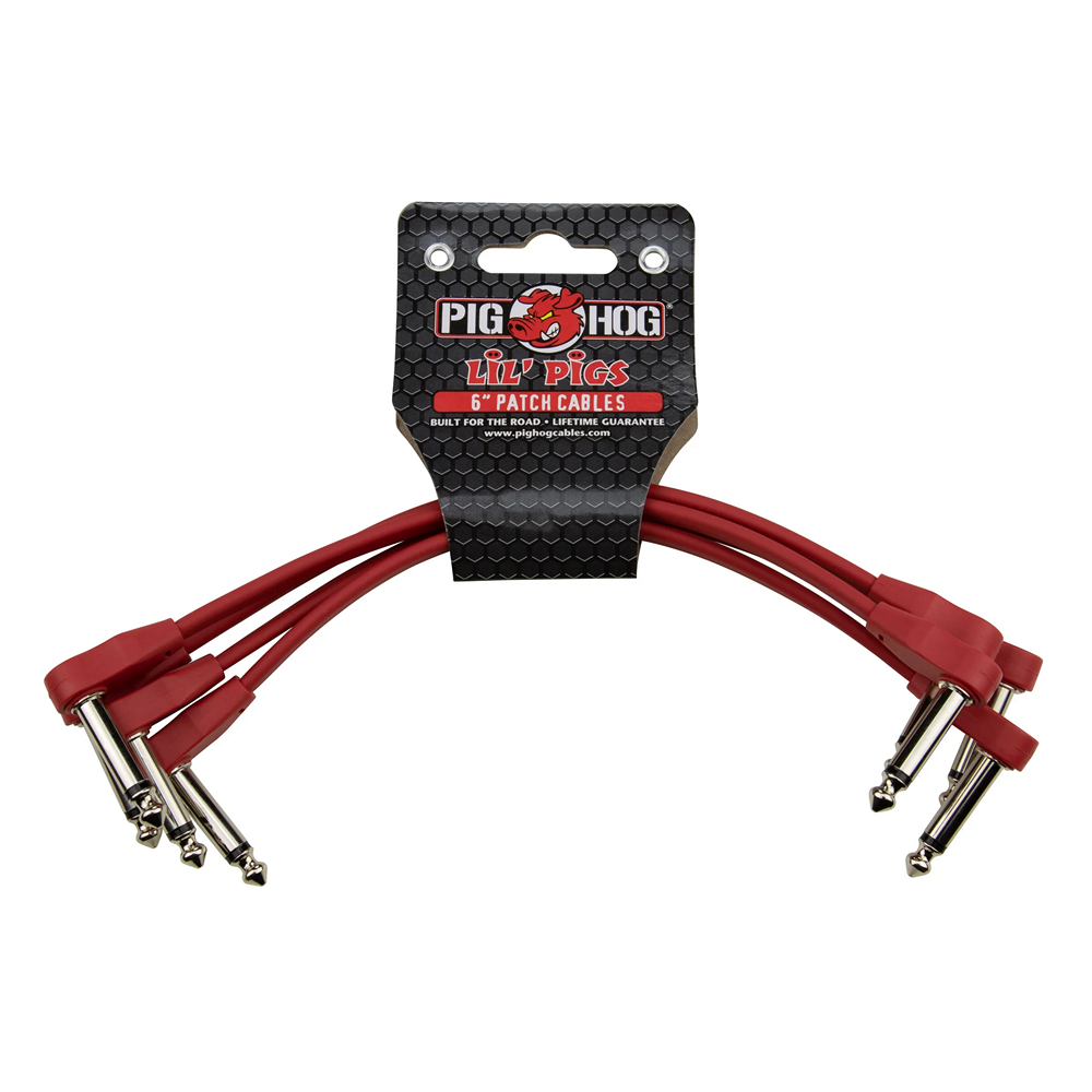 Pig Hog Lil Pigs 6-inch Low Profile Flat Patch Cables , 4-Pack, Candy Apple Red