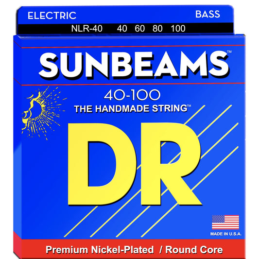 DR Strings NLR-40 Sunbeams, Premium Nickel-Plated / Round Core Bass Strings (40-100, 4 String Set)