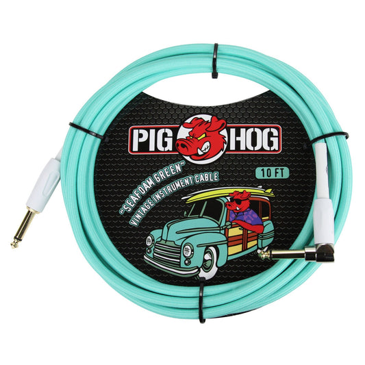 Pig Hog "Seafoam Green" Vintage Instrument Cable - 10 FT Right Angle (PCH10SGR)