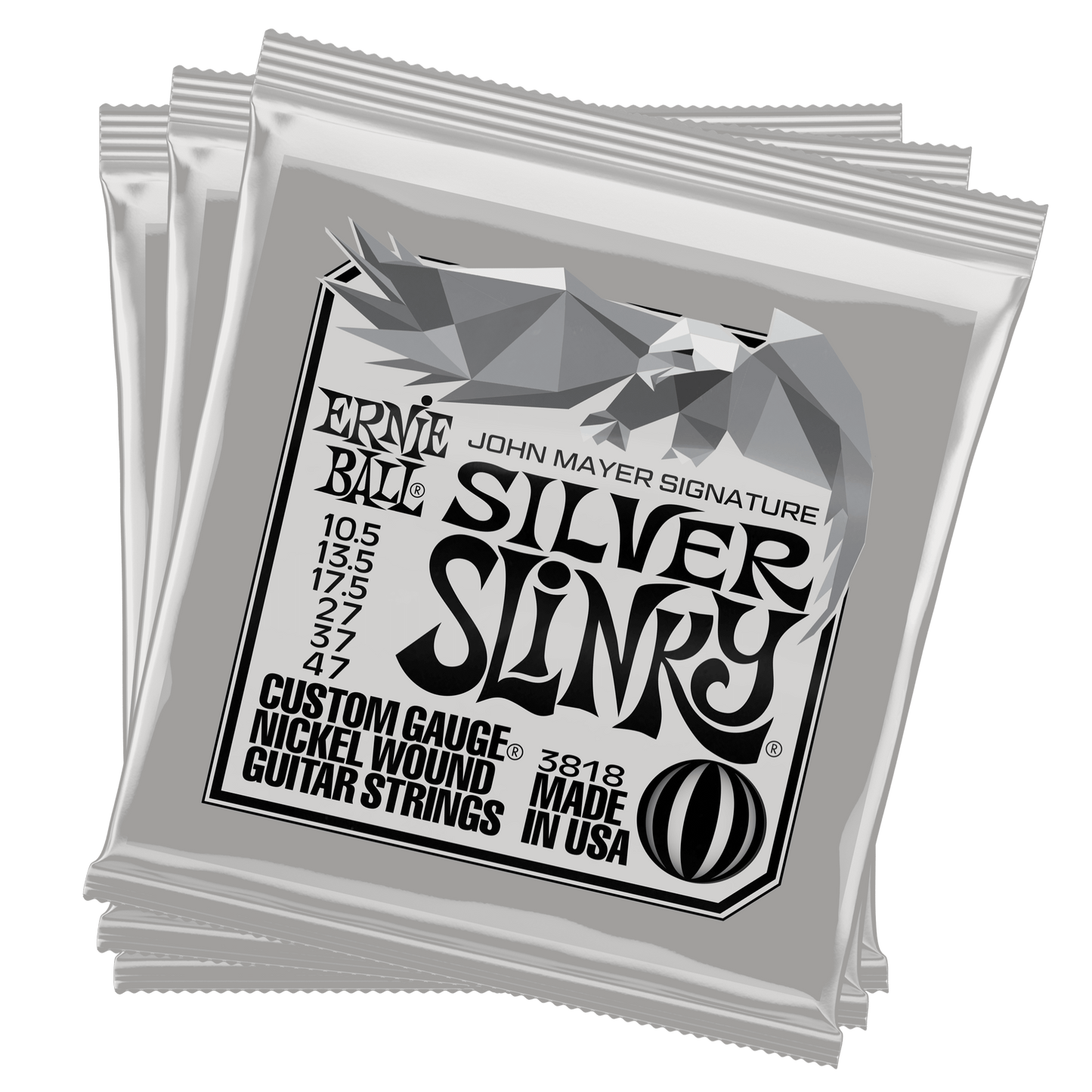 Ernie Ball John Mayer Silver Slinky Nickel Wound Electric Guitar Strings 3-Pack Tin - 10.5-47 Gauge