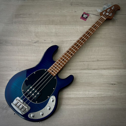 Sterling by Music Man Stingray RAY34FM Flame Maple 4-String Bass, Neptune Blue