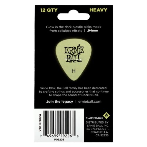 Ernie Ball Super Glow Cellulose Picks Heavy 12-pack