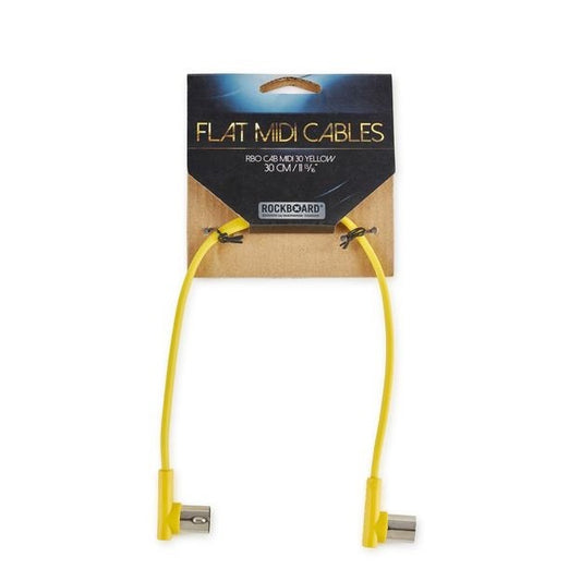 Rockboard Flat MIDI Cable - 30 cm (11 13/16"), Yellow, Angled Plugs