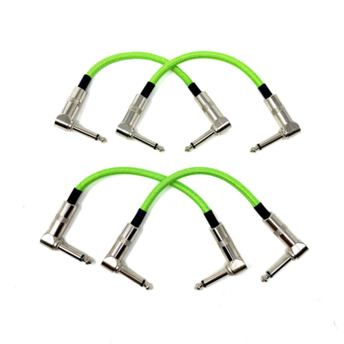 Strukture Set of Four (4) UFO Green (Neon, Bright Lime) Woven 6" Patch Cables, Pedalboard Makeover!