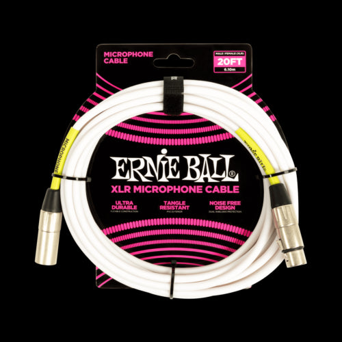 Ernie Ball 20-Foot (6.10m) Microphone Cable (XLR Male/Female), White