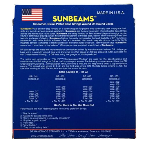 DR Strings NMR5-45 Sunbeams Premium Nickel-Plated Round Core Bass Strings 5-String, 45-125