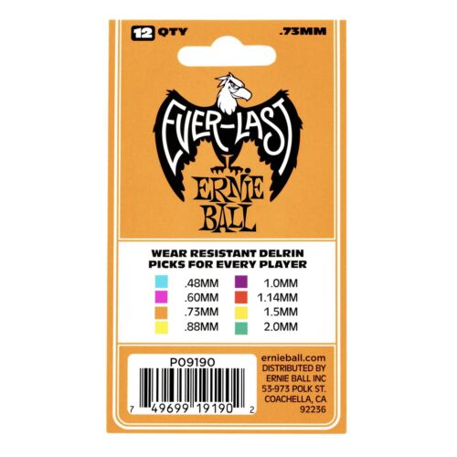 Ernie Ball .73mm Orange Everlast Picks 12-pack