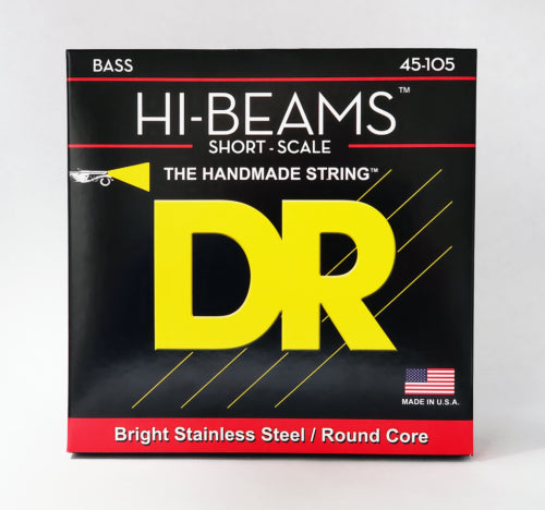 DR HI-BEAMS Bright Stainless Steel/Round Core SHORT SCALE 45-105 Bass Strings, 4-String Set, SMR-45