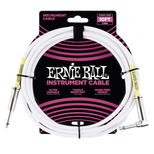 Ernie Ball 10' 1/4" Straight / Angle Instrument Cable - White (10-foot)