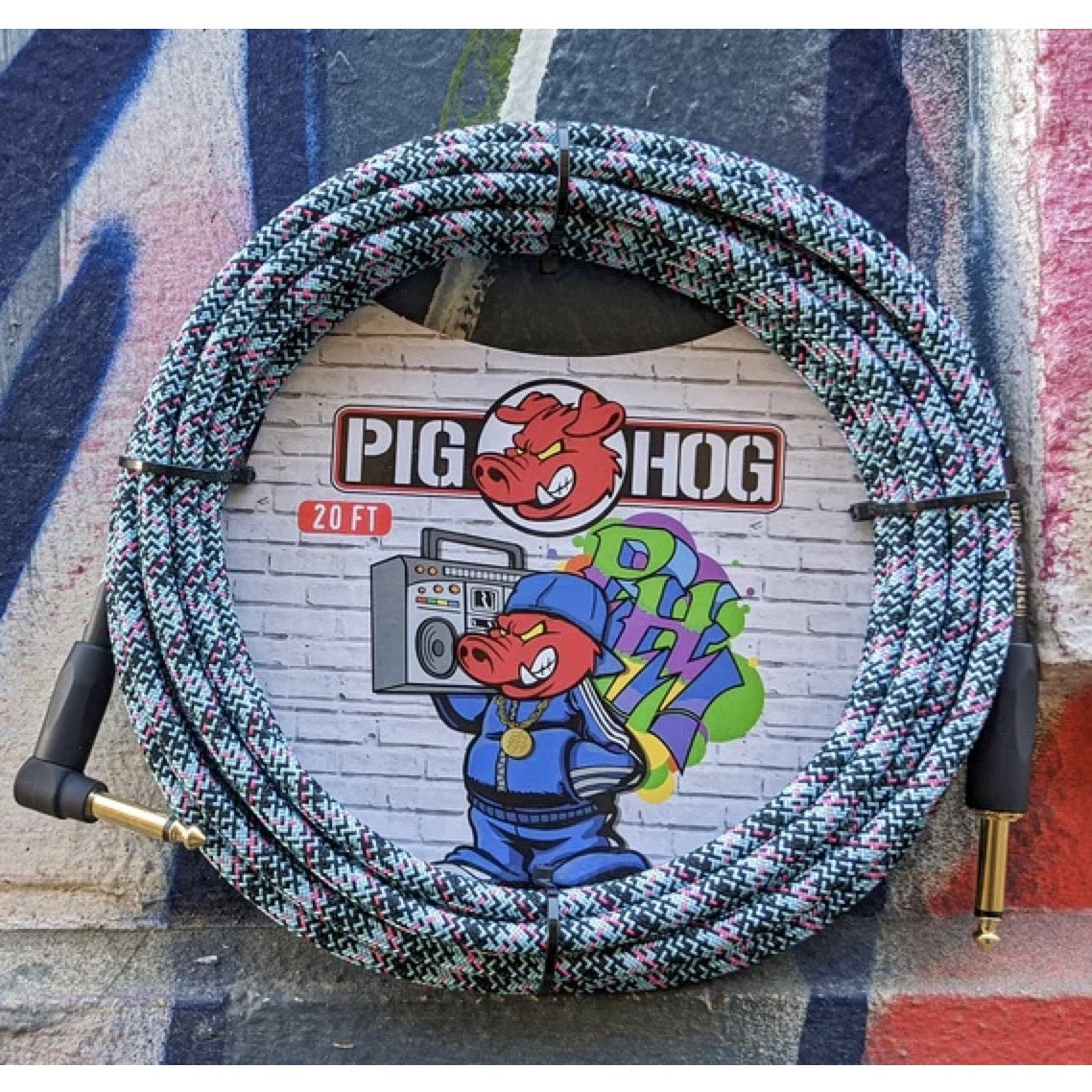 Pig Hog "Blue Graffiti" Woven Instrument Cable, 20-Foot Right Angle