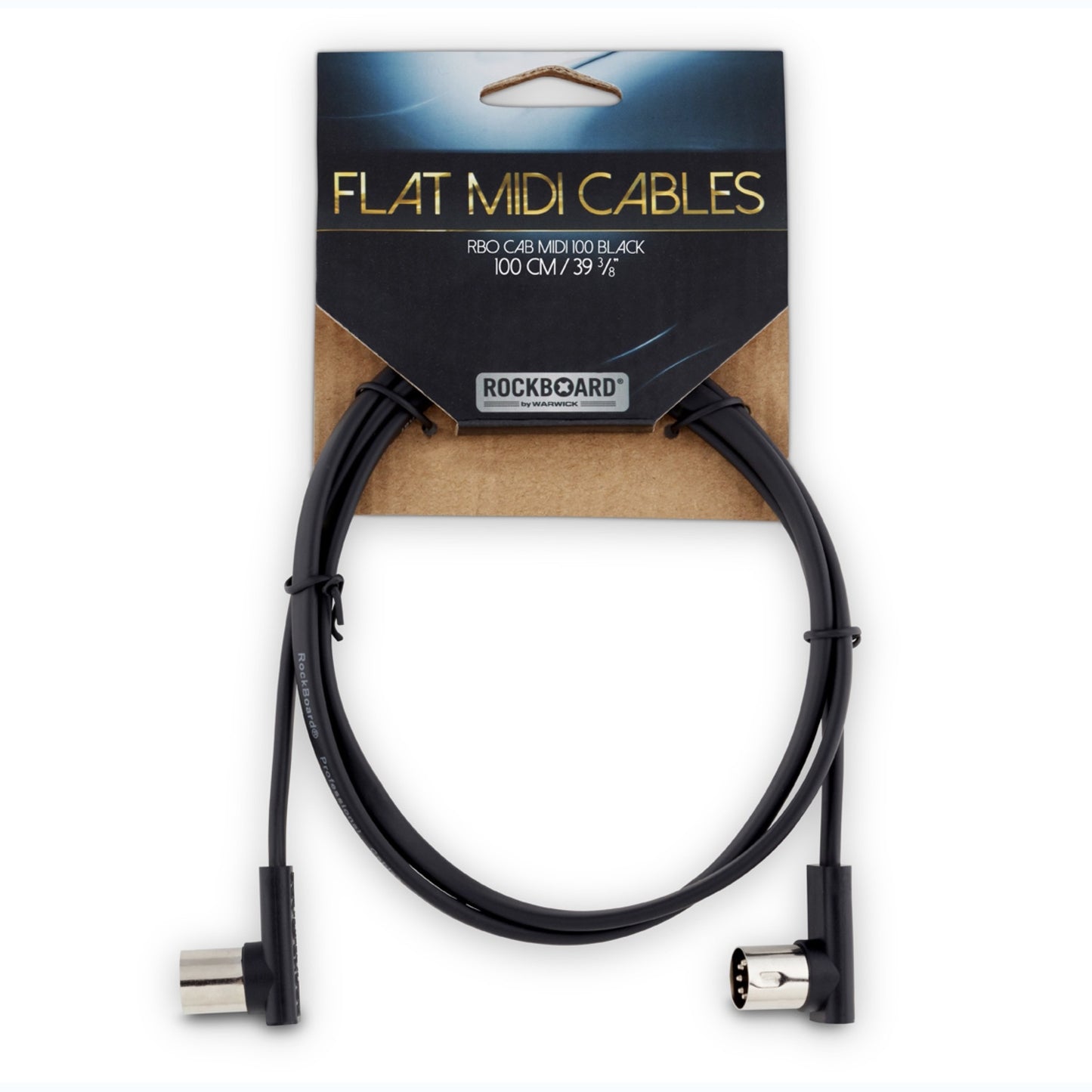 Rockboard Flat MIDI Cable - 100 cm (39 3/8"), Black , Angled Plugs