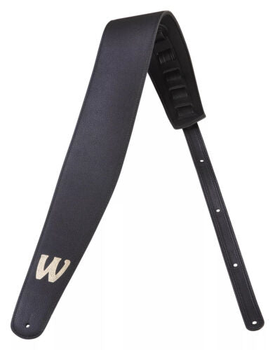 Warwick Synthetic Leather Bass Strap with Neoprene Padding - Black with Gold Embossing