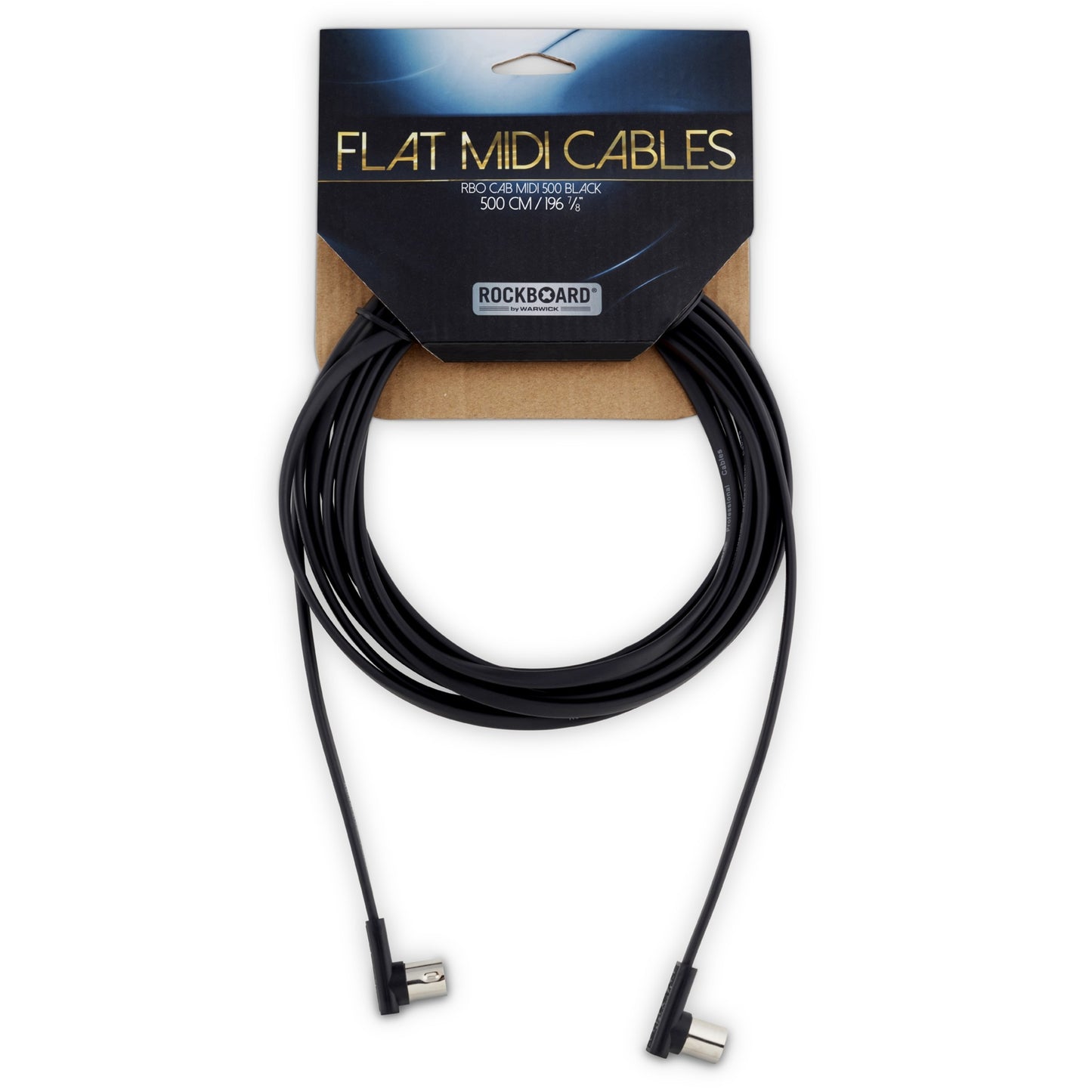 RockBoard Flat Patch MIDI Cable, 500 cm (16.40'), Black, Low-Profile, Right-Angle Plugs