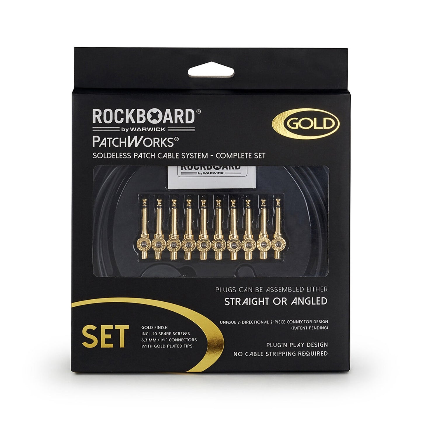 RockBoard PatchWorks Solderless Patch Cable Set - 3 m / 9.8 ft. Cable 10 Plugs - Gold