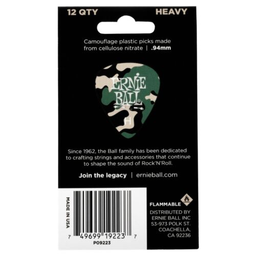 Ernie Ball Camouflage Cellulose Picks Heavy 12-pack