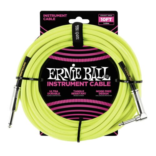 Ernie Ball 10' Braided Straight / Angle Instrument Cable, Neon Yellow