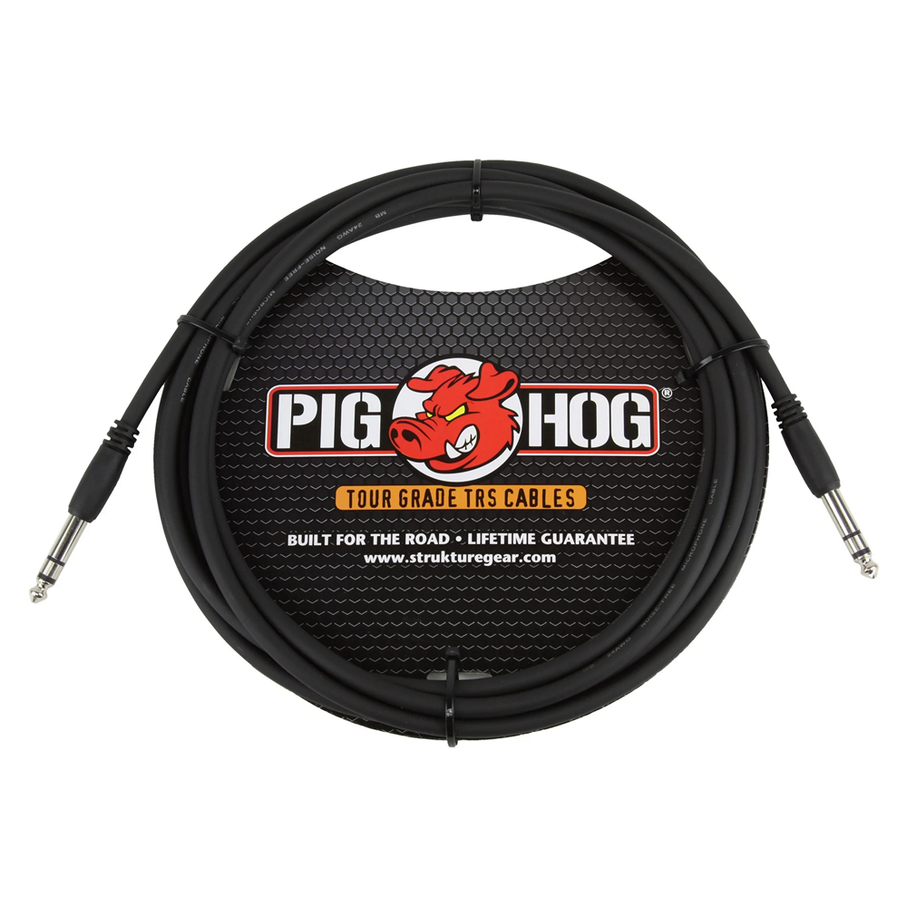 Pig Hog Tour Grade 10ft, 8mm, 1/4" TRS - 1/4" TRS Cable (PTRS10), Black