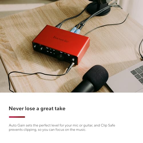 Focusrite Scarlett 2i2 4th Gen USB Audio Interface for Recording, Songwriting, Streaming and Podcasting — High-Fidelity, Studio Quality Recording, and All the Software You Need to Record