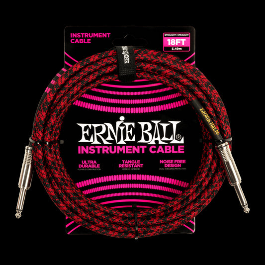 Ernie Ball 6396 Braided Instrument Cable Straight/Straight 18ft - Red/Black