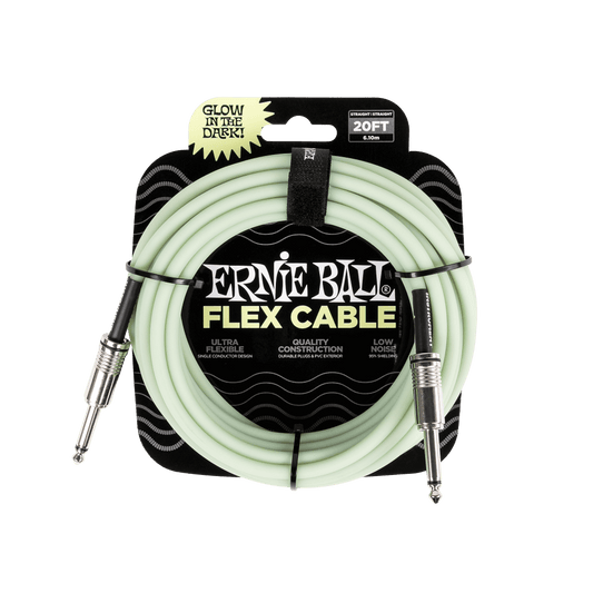 Ernie Ball P06437 Flex Instrument Cable - Straight/Straight, 20 FT, Glow-in-Dark