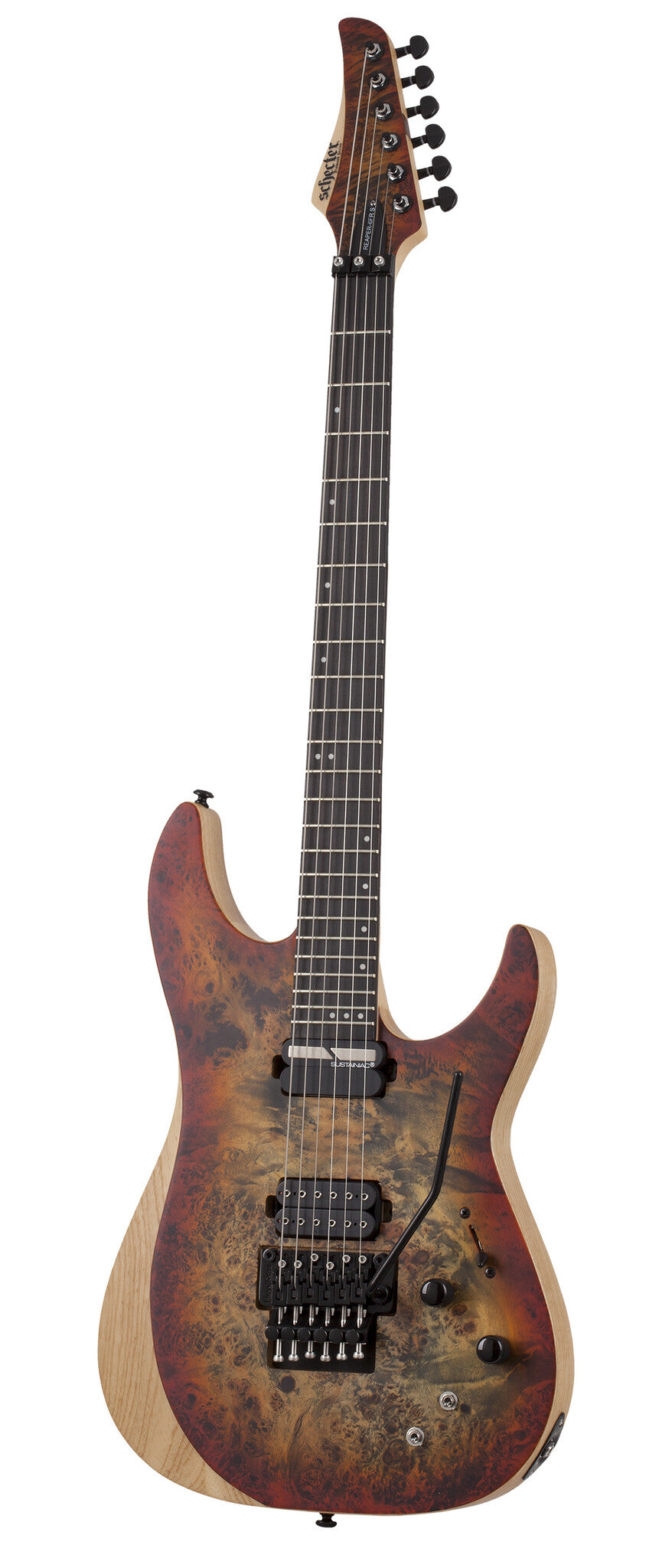 Schecter Reaper-6, Satin Inferno Burst, with Floyd Rose and Sustainiac Sustainer Pickup