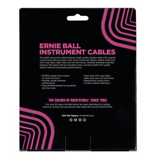 Ernie Ball 30' Coiled Straight / Straight Instrument Cable, Black