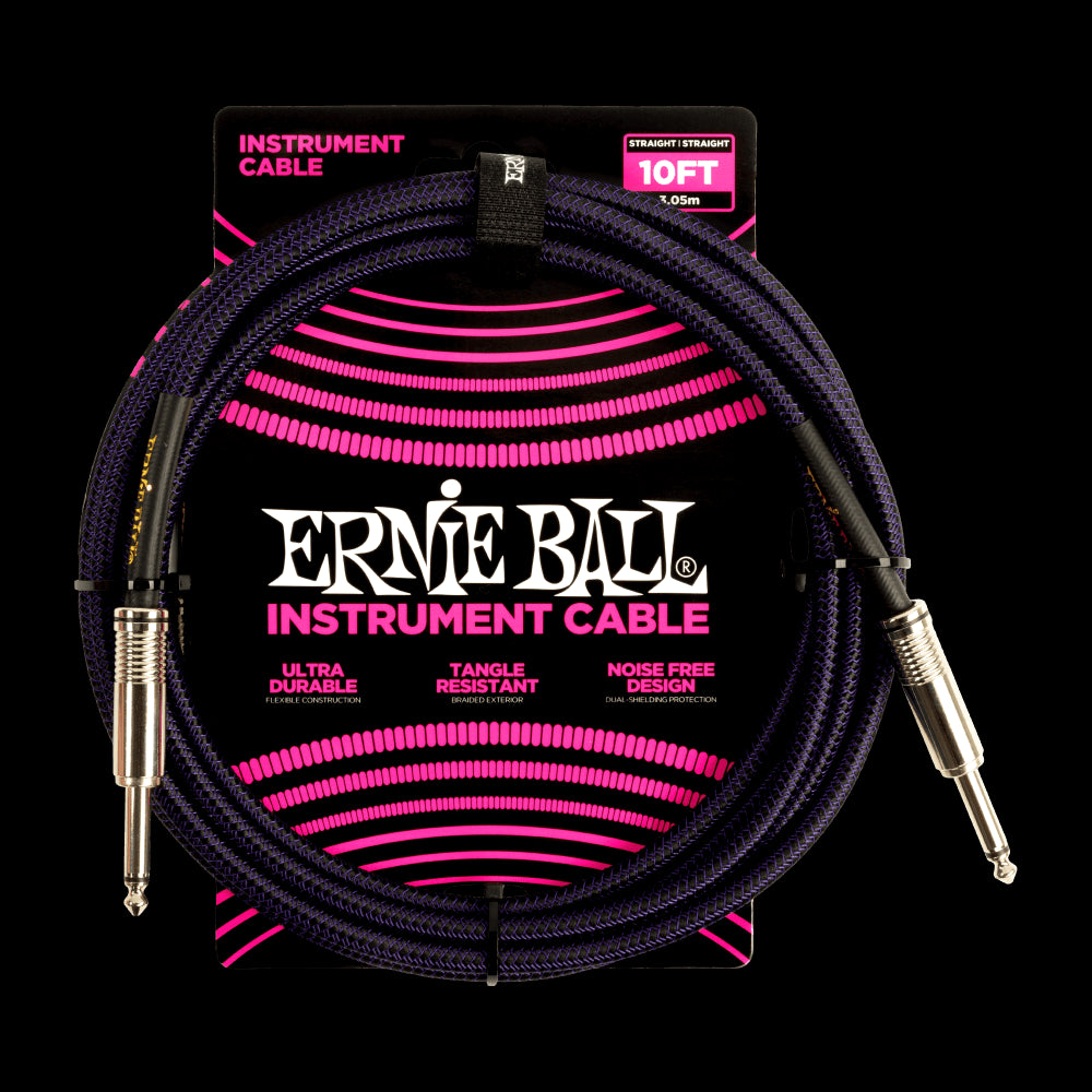 Ernie Ball 6393 Braided Instrument Cable Straight/Straight 10ft - Purple/Black