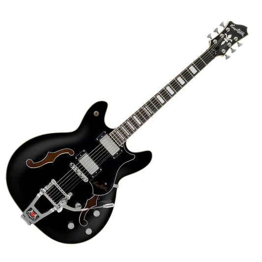 Hagstrom Tremar Viking Deluxe, Semi-hollow Electric Guitar with Tremolo, Black Gloss