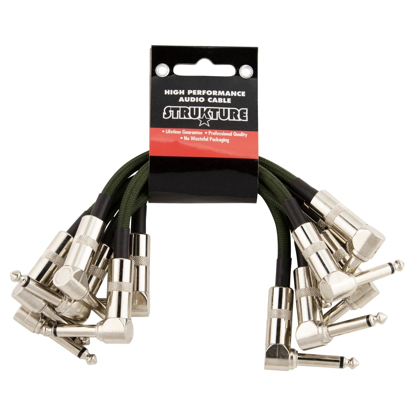 Strukture 6-Inch Pedal Patch Cables, 6-Pack, Military Green Woven