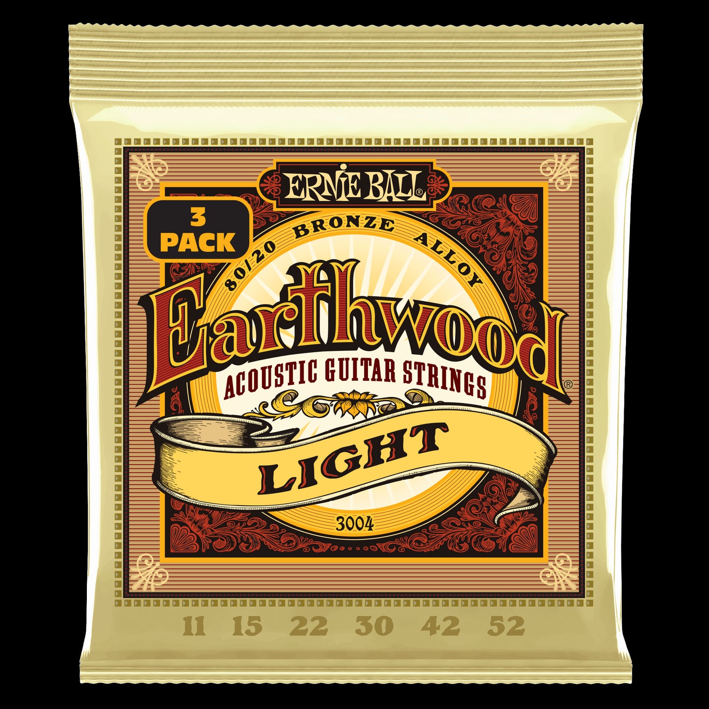 Ernie Ball Earthwood Light 80/20 Bronze Acoustic Guitar Strings 3-Pack - 11-52 Gauge