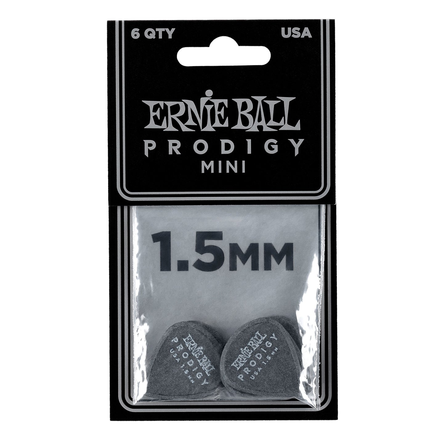 Ernie Ball 1.5mm Black Mini Prodigy Picks 6-pack