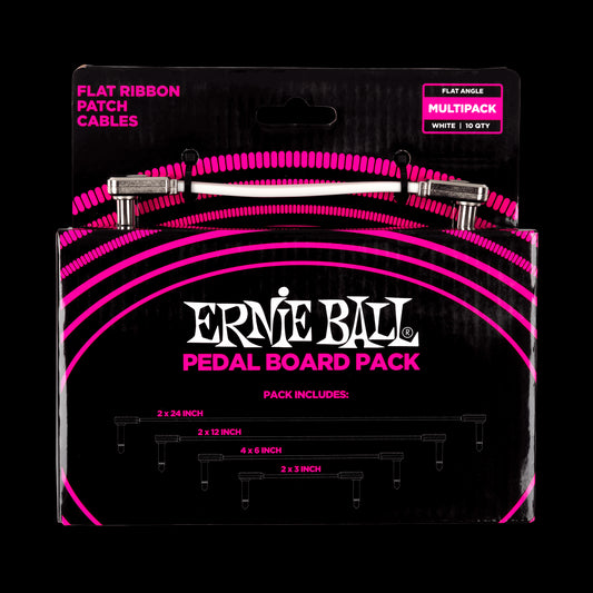 Ernie Ball Flat Ribbon Patch Cables Pedalboard Multi-Pack, White (P06387)