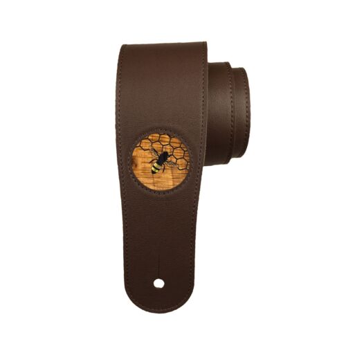 Thalia 2.5" Premium Dark Chocolate Italian Leather Guitar/Bass Strap with Hawaiian Koa Pearl Bee Medallion