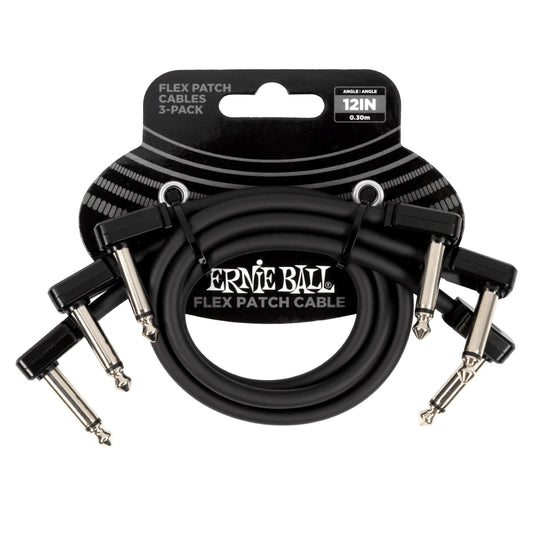 Ernie Ball Flex Patch Cable 12in - Black - 3 Pack (P06445)