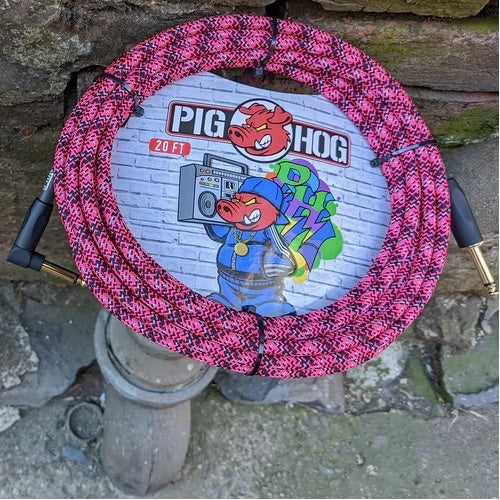 Pig Hog "Pink Graffiti" Woven Instrument Cable, 20 ft Right Angle