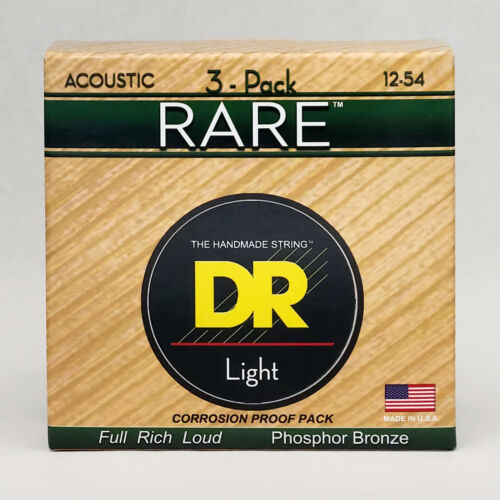 DR Strings 3-Pack RARE Phosphor Bronze Acoustic Guitar Strings, Light 12-54