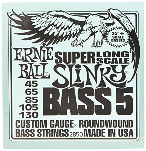 Ernie Ball Bass Guitar Strings, 5-String Super Long Scale, Slinky Nickel Wound, 45-130 Gauge (P02850)