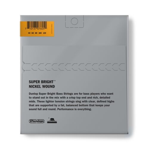 Dunlop Nickel Wound Super Bright Bass Strings, Light 5-String Set (40-120), DBSBN40120