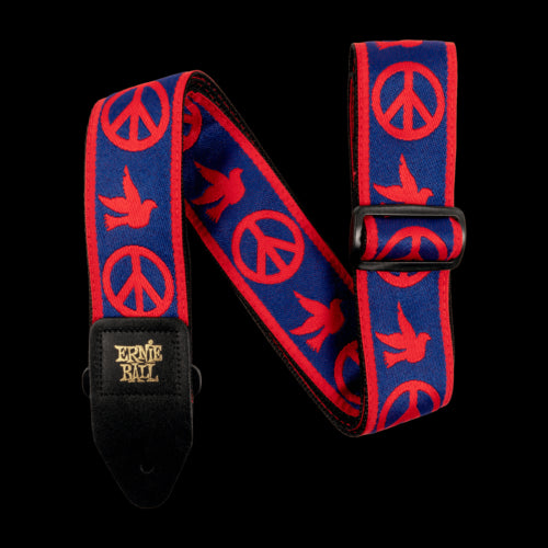 Ernie Ball Red and Blue Peace Love Dove Jacquard Strap