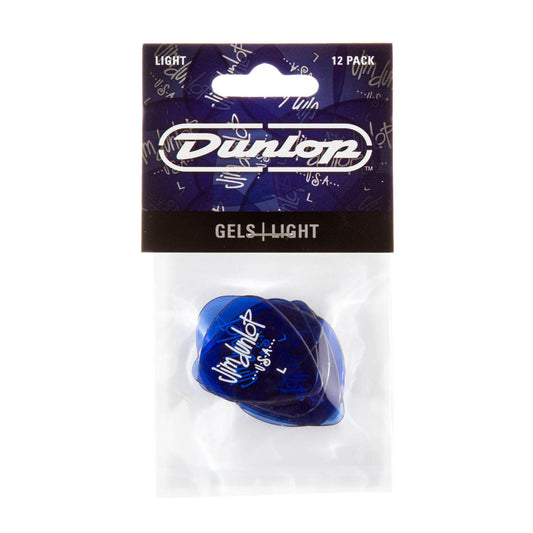 Dunlop Gels Blue Light Picks (12-Pack), Vivid Translucent Polycarbonate