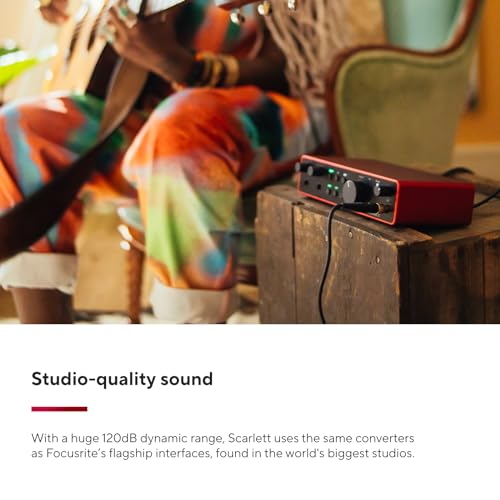 Focusrite Scarlett 2i2 4th Gen USB Audio Interface for Recording, Songwriting, Streaming and Podcasting — High-Fidelity, Studio Quality Recording, and All the Software You Need to Record