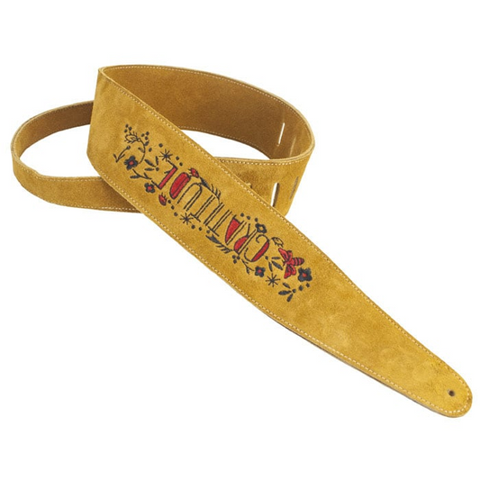 Henry Heller Suede Guitar/Bass Embroidered Strap - Gratitude