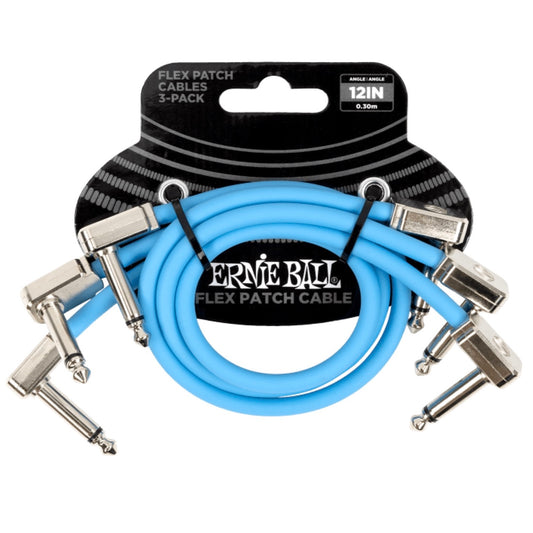 Ernie Ball Flex Patch Cable 12in - Blue - 3 Pack