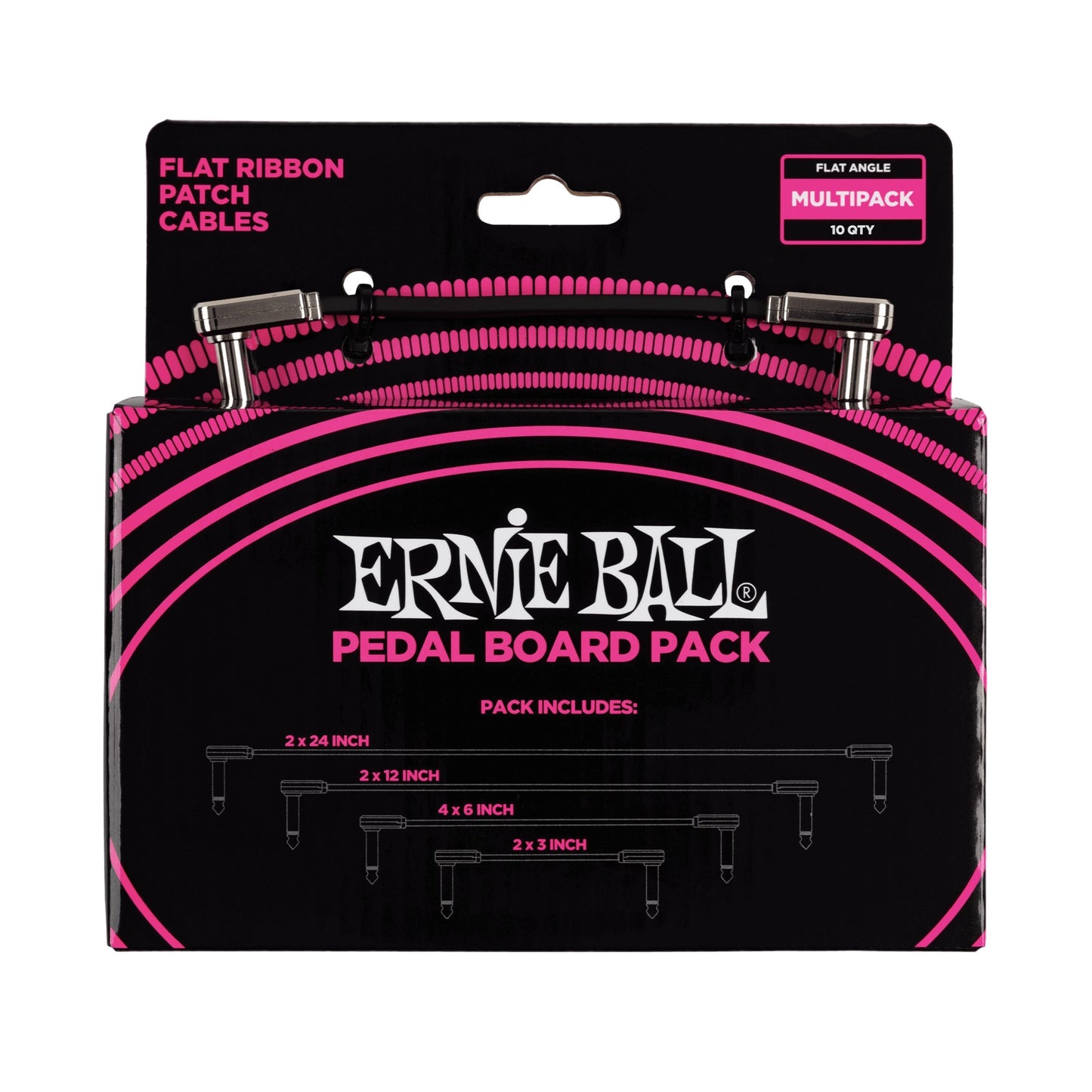 Ernie Ball Flat Ribbon Patch Cables Pedalboard Multi-Pack (2x 24" 2x 12" 4x 6" 2x 3")