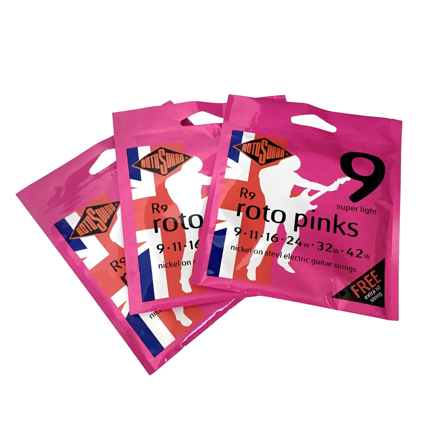 Rotosound 3x (three packs) Rotosound R9 Roto Pinks Nickel on Steel Electric Guitar Strings