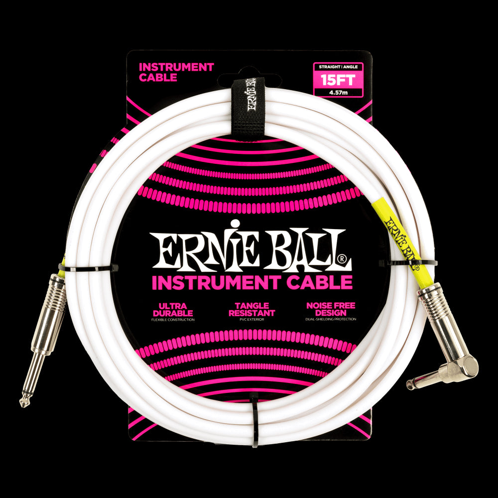 Ernie Ball 6400 Classic Instrument Cable Straight/Angle 15ft - White