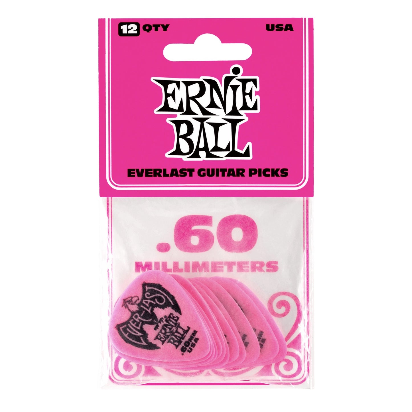 Ernie Ball .60mm Everlast Picks, 12-Pack, Pink