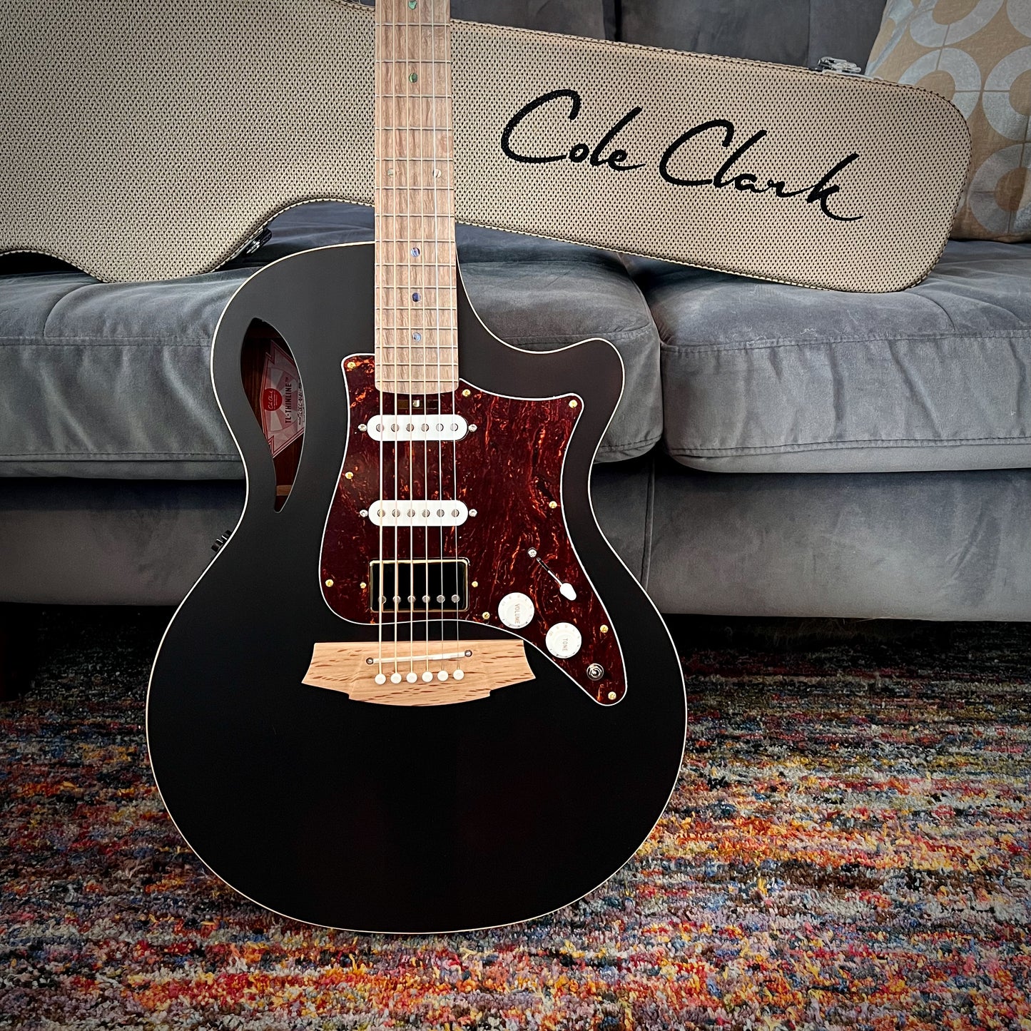 Cole Clark True Hybrid Thinline Acoustic-Electric Guitar, All AA Australian Blackwood, Cutaway, Balanced HSS, Black