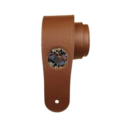 Thalia Capos Strap, Italian Leather with Abalone and Hawaiian Koa "Lucky Dragon" Inlay, Brown